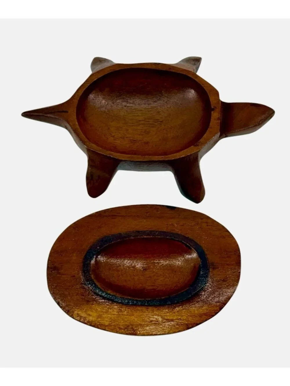 Turtle Tortoise Wooden Hand Carved w/Lid Jewelry Trinket Box 6.25
